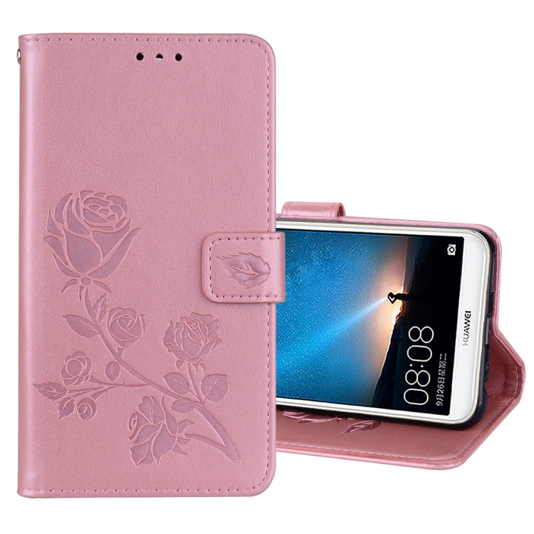 สำหรับ Huawei Mate 10 Lite Rose นูนซองหนัง PU สิ่งแวดล้อมพลิกแนวนอนพร้อมตัวยึดและช่องเสียบการ์ดและกระเป๋าสตางค์, For Huawei Mate 10 Lite, Huawei Mate 10 Lite