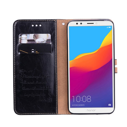 ซองหนังพลิกแนวนอนเนื้อน้ำมันขี้ผึ้งสไตล์ธุรกิจสำหรับ Huawei Honor 7C / เพลิดเพลินกับ 8 / Y7 (2018) / Y7 Prime (2018) / Nova 2 Lite พร้อมตัวยึดและช่องเสียบการ์ดและกระเป๋าสตางค์, For Huawei Honor 7C, For Honor 7C / Y7 Prime (2018)                        ...
