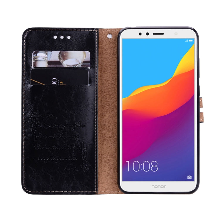 ซองหนังพลิกแนวนอนเนื้อน้ำมันขี้ผึ้งสไตล์ธุรกิจสำหรับ Huawei Honor 7A (พร้อมรูลายนิ้วมือ) พร้อมตัวยึดและช่องเสียบการ์ดและกระเป๋าสตางค์, For Huawei Honor 7A