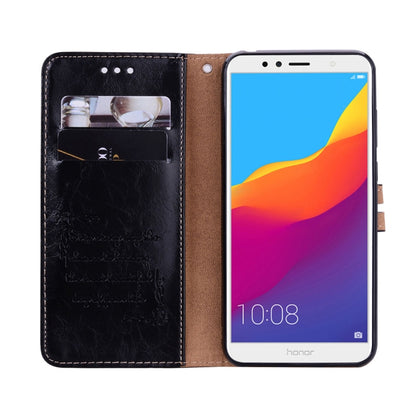 ซองหนังพลิกแนวนอนเนื้อน้ำมันขี้ผึ้งสไตล์ธุรกิจสำหรับ Huawei Honor 7A (พร้อมรูลายนิ้วมือ) พร้อมตัวยึดและช่องเสียบการ์ดและกระเป๋าสตางค์, For Huawei Honor 7A