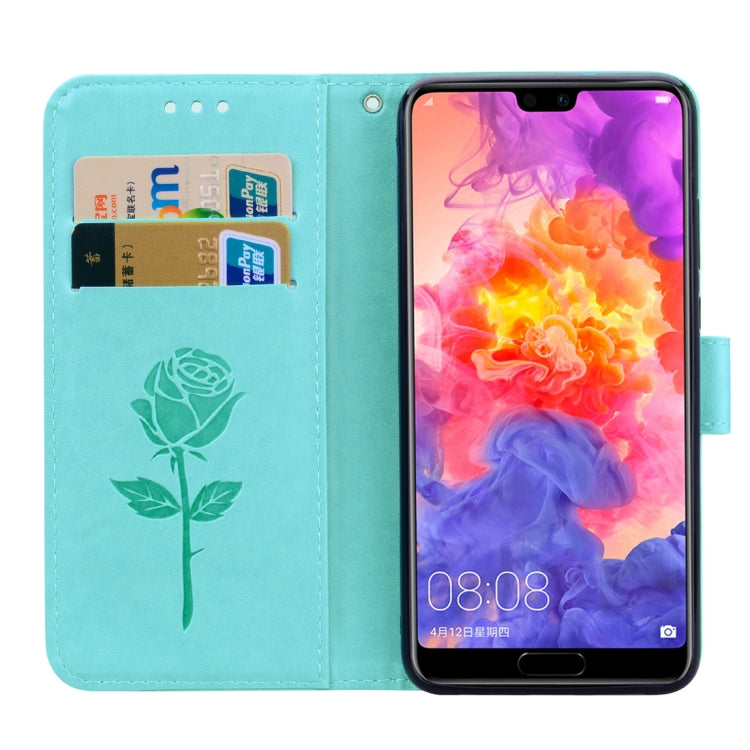 ซองหนัง PU แบบพลิกแนวนอนลายดอกกุหลาบสำหรับ Huawei P20 พร้อมตัวยึดและช่องเสียบการ์ดและกระเป๋าสตางค์, For Huawei P20, Huawei P20