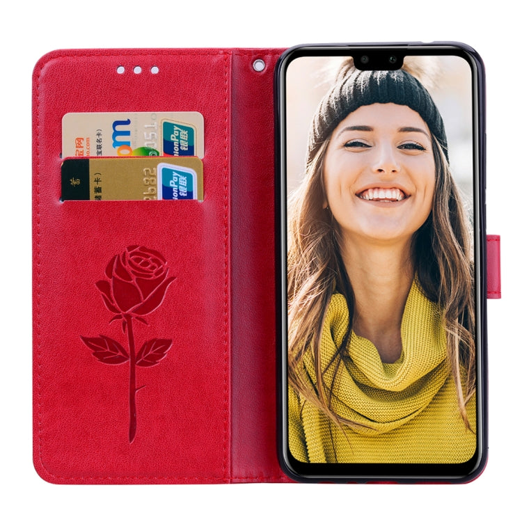 ซองหนัง PU แบบพลิกแนวนอนลายดอกกุหลาบสำหรับ Huawei Y9 (2019) พร้อมตัวยึดและช่องเสียบการ์ดและกระเป๋าสตางค์, For Huawei Y9 (2019), Huawei Y9 (2019)