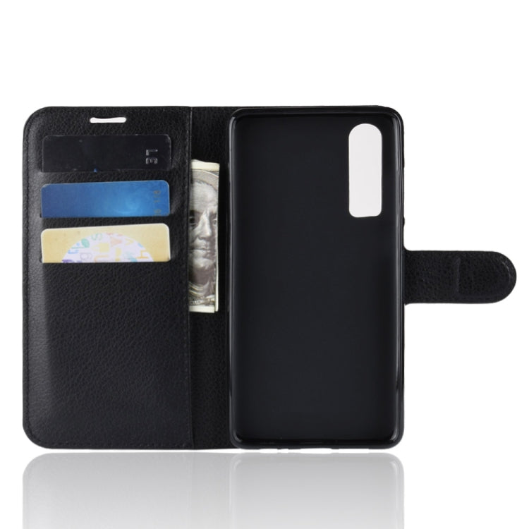 ซองหนังพลิกแนวนอนเนื้อลิ้นจี่สำหรับ Huawei P30 พร้อมตัวยึดและช่องเสียบการ์ดและกระเป๋าสตางค์, For Huawei P30, For P30