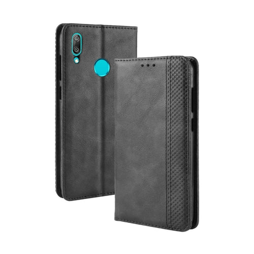 Magnetic Buckle Retro Texture ซองหนังพลิกแนวนอนสำหรับ Huawei Y7 (2019) / Y7 Prime (2019) พร้อมตัวยึดและช่องเสียบการ์ดและกระเป๋าสตางค์, For Huawei Y7 (2019)