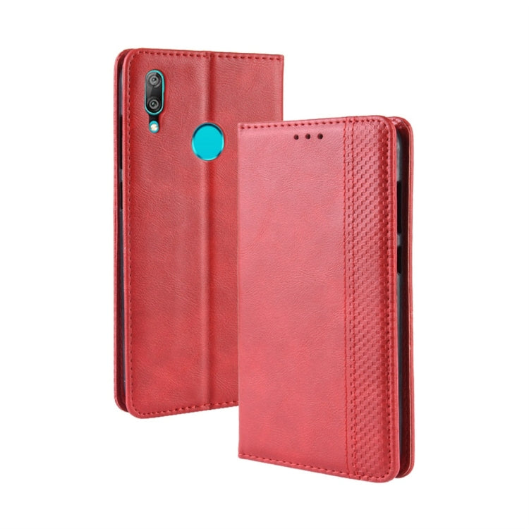 Magnetic Buckle Retro Texture ซองหนังพลิกแนวนอนสำหรับ Huawei Y7 (2019) / Y7 Prime (2019) พร้อมตัวยึดและช่องเสียบการ์ดและกระเป๋าสตางค์, For Huawei Y7 (2019)