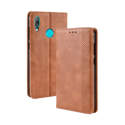 Magnetic Buckle Retro Texture ซองหนังพลิกแนวนอนสำหรับ Huawei Y7 (2019) / Y7 Prime (2019) พร้อมตัวยึดและช่องเสียบการ์ดและกระเป๋าสตางค์, For Huawei Y7 (2019)