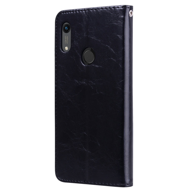 ซองหนังพลิกแนวนอนเนื้อน้ำมันขี้ผึ้งสไตล์ธุรกิจสำหรับ Huawei Y6 (2019) / Honor 8A พร้อมตัวยึดและช่องเสียบการ์ดและกระเป๋าสตางค์, For Huawei Honor 8A, For Huawei Y6 (2019) / Honor 8A