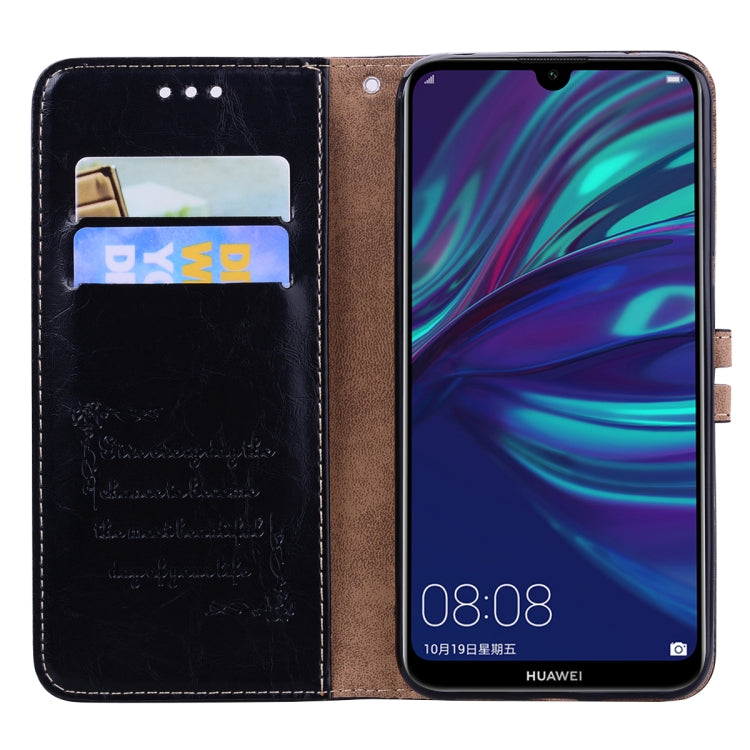ซองหนังพลิกแนวนอนเนื้อน้ำมันขี้ผึ้งสไตล์ธุรกิจสำหรับ Huawei Y7 (2019) พร้อมตัวยึดและช่องเสียบการ์ดและกระเป๋าสตางค์, For Huawei Y7 (2019)