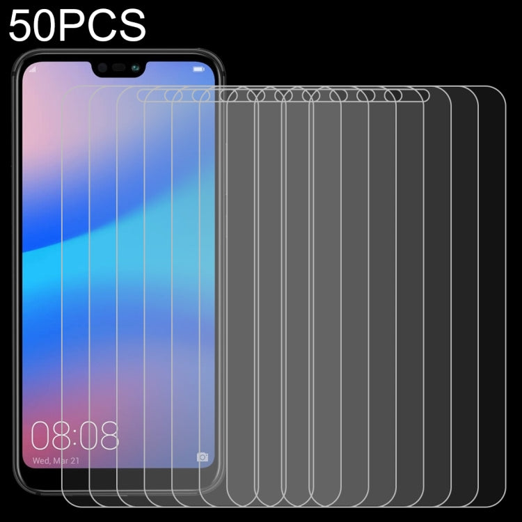 50 ชิ้นสำหรับ Huawei P20 Lite 0.26mm 9H ความแข็งพื้นผิว 2.5D ฟิล์มกระจกนิรภัยป้องกันการระเบิดไม่มีแพ็คเกจขายปลีก, For P20 Lite