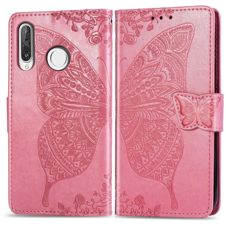 ผีเสื้อรักดอกไม้ลายนูนซองหนังพลิกแนวนอนสำหรับ Huawei P30 Lite / โนวา 4e พร้อมตัวยึดและช่องเสียบการ์ดและกระเป๋าสตางค์และเชือกเส้นเล็ก, For Huawei P30 Lite / Nova 4e