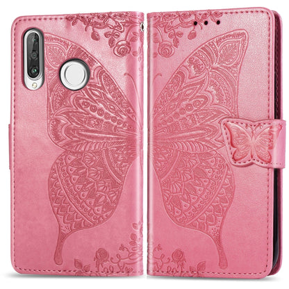 ผีเสื้อรักดอกไม้ลายนูนซองหนังพลิกแนวนอนสำหรับ Huawei P30 Lite / โนวา 4e พร้อมตัวยึดและช่องเสียบการ์ดและกระเป๋าสตางค์และเชือกเส้นเล็ก, For Huawei P30 Lite / Nova 4e