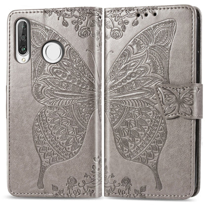 ผีเสื้อรักดอกไม้ลายนูนซองหนังพลิกแนวนอนสำหรับ Huawei P30 Lite / โนวา 4e พร้อมตัวยึดและช่องเสียบการ์ดและกระเป๋าสตางค์และเชือกเส้นเล็ก, For Huawei P30 Lite / Nova 4e