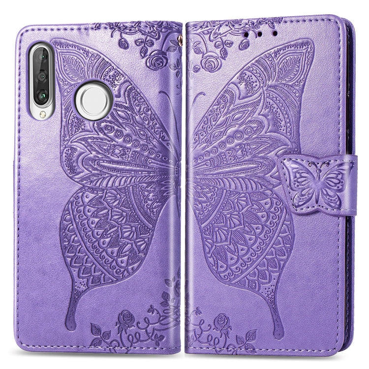 ผีเสื้อรักดอกไม้ลายนูนซองหนังพลิกแนวนอนสำหรับ Huawei P30 Lite / โนวา 4e พร้อมตัวยึดและช่องเสียบการ์ดและกระเป๋าสตางค์และเชือกเส้นเล็ก, For Huawei P30 Lite / Nova 4e