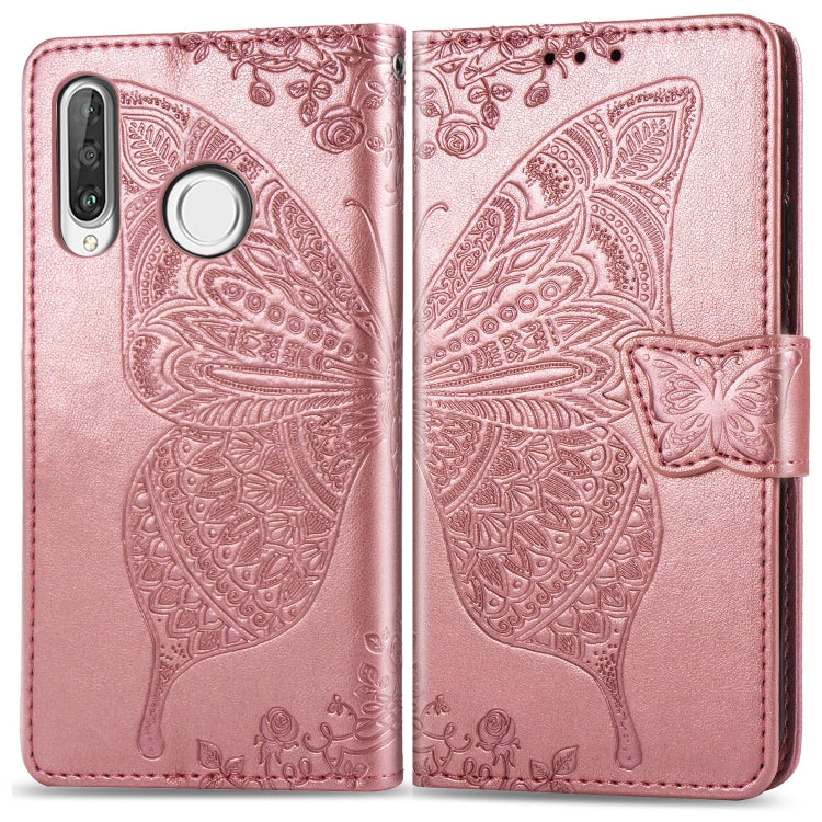 ผีเสื้อรักดอกไม้ลายนูนซองหนังพลิกแนวนอนสำหรับ Huawei P30 Lite / โนวา 4e พร้อมตัวยึดและช่องเสียบการ์ดและกระเป๋าสตางค์และเชือกเส้นเล็ก, For Huawei P30 Lite / Nova 4e