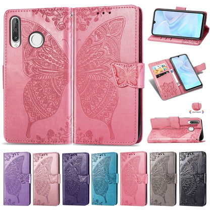 ผีเสื้อรักดอกไม้ลายนูนซองหนังพลิกแนวนอนสำหรับ Huawei P30 Lite / โนวา 4e พร้อมตัวยึดและช่องเสียบการ์ดและกระเป๋าสตางค์และเชือกเส้นเล็ก, For Huawei P30 Lite / Nova 4e