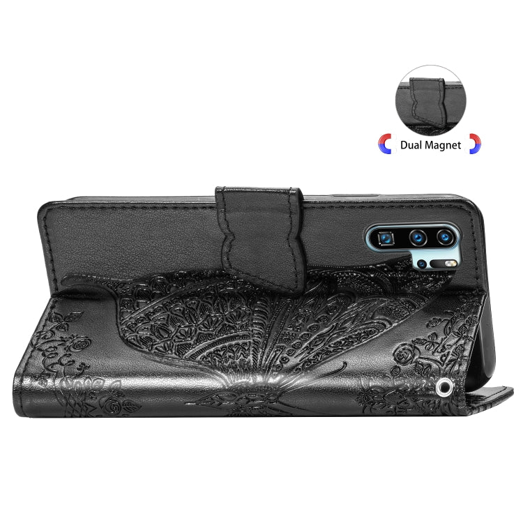 ผีเสื้อรักดอกไม้ลายนูนซองหนังพลิกแนวนอนสำหรับ Huawei P30 Pro พร้อมตัวยึดและช่องเสียบการ์ดและกระเป๋าสตางค์และเชือกเส้นเล็ก, For Huawei P30 Pro