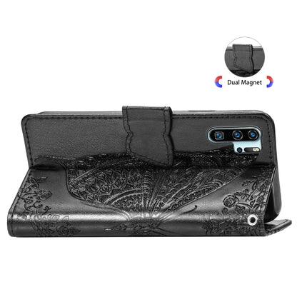 ผีเสื้อรักดอกไม้ลายนูนซองหนังพลิกแนวนอนสำหรับ Huawei P30 Pro พร้อมตัวยึดและช่องเสียบการ์ดและกระเป๋าสตางค์และเชือกเส้นเล็ก, For Huawei P30 Pro