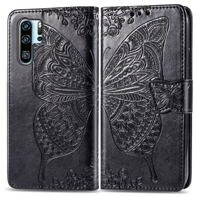 ผีเสื้อรักดอกไม้ลายนูนซองหนังพลิกแนวนอนสำหรับ Huawei P30 Pro พร้อมตัวยึดและช่องเสียบการ์ดและกระเป๋าสตางค์และเชือกเส้นเล็ก, For Huawei P30 Pro