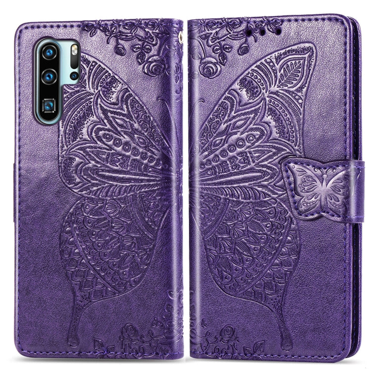 ผีเสื้อรักดอกไม้ลายนูนซองหนังพลิกแนวนอนสำหรับ Huawei P30 Pro พร้อมตัวยึดและช่องเสียบการ์ดและกระเป๋าสตางค์และเชือกเส้นเล็ก, For Huawei P30 Pro