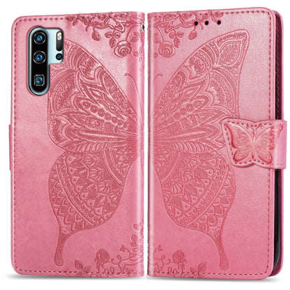ผีเสื้อรักดอกไม้ลายนูนซองหนังพลิกแนวนอนสำหรับ Huawei P30 Pro พร้อมตัวยึดและช่องเสียบการ์ดและกระเป๋าสตางค์และเชือกเส้นเล็ก, For Huawei P30 Pro