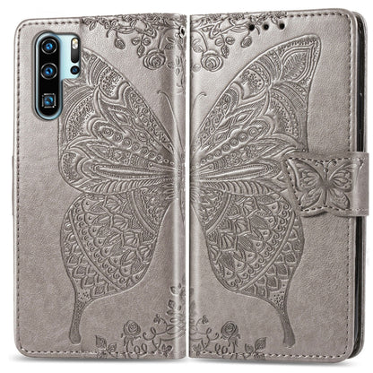 ผีเสื้อรักดอกไม้ลายนูนซองหนังพลิกแนวนอนสำหรับ Huawei P30 Pro พร้อมตัวยึดและช่องเสียบการ์ดและกระเป๋าสตางค์และเชือกเส้นเล็ก, For Huawei P30 Pro