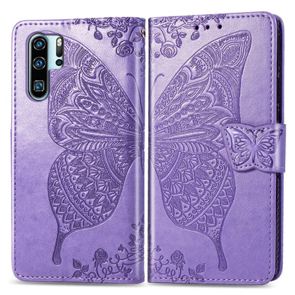 ผีเสื้อรักดอกไม้ลายนูนซองหนังพลิกแนวนอนสำหรับ Huawei P30 Pro พร้อมตัวยึดและช่องเสียบการ์ดและกระเป๋าสตางค์และเชือกเส้นเล็ก, For Huawei P30 Pro