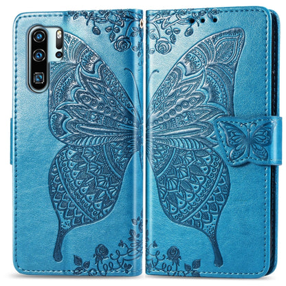 ผีเสื้อรักดอกไม้ลายนูนซองหนังพลิกแนวนอนสำหรับ Huawei P30 Pro พร้อมตัวยึดและช่องเสียบการ์ดและกระเป๋าสตางค์และเชือกเส้นเล็ก, For Huawei P30 Pro