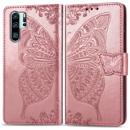 ผีเสื้อรักดอกไม้ลายนูนซองหนังพลิกแนวนอนสำหรับ Huawei P30 Pro พร้อมตัวยึดและช่องเสียบการ์ดและกระเป๋าสตางค์และเชือกเส้นเล็ก, For Huawei P30 Pro
