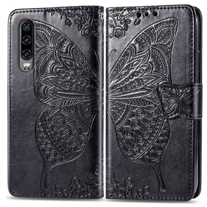 ผีเสื้อรักดอกไม้ลายนูนซองหนังพลิกแนวนอนสำหรับ Huawei P30 พร้อมตัวยึดและช่องเสียบการ์ดและกระเป๋าสตางค์และเชือกเส้นเล็ก, For Huawei P30
