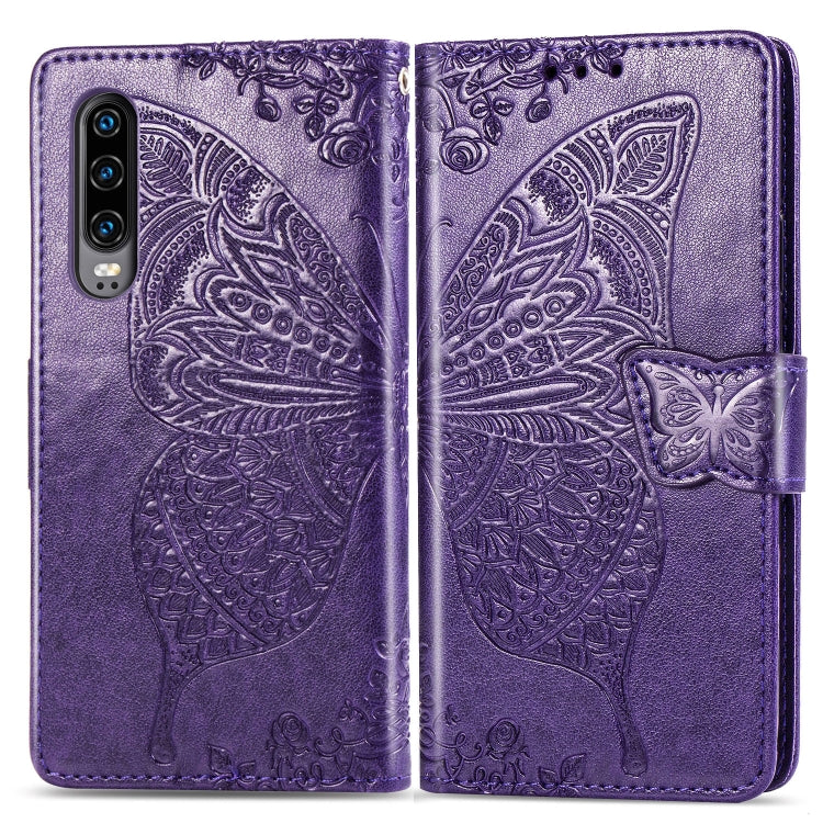 ผีเสื้อรักดอกไม้ลายนูนซองหนังพลิกแนวนอนสำหรับ Huawei P30 พร้อมตัวยึดและช่องเสียบการ์ดและกระเป๋าสตางค์และเชือกเส้นเล็ก, For Huawei P30
