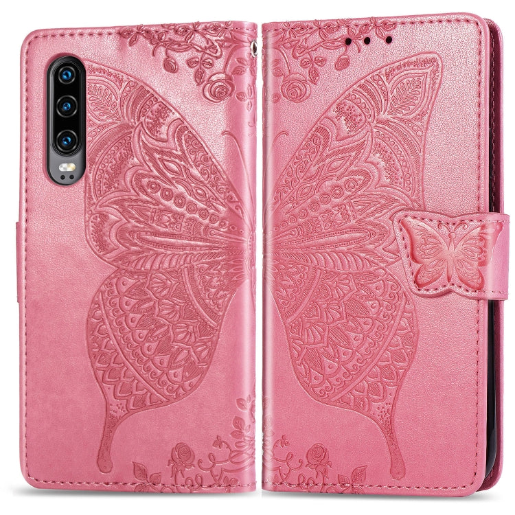 ผีเสื้อรักดอกไม้ลายนูนซองหนังพลิกแนวนอนสำหรับ Huawei P30 พร้อมตัวยึดและช่องเสียบการ์ดและกระเป๋าสตางค์และเชือกเส้นเล็ก, For Huawei P30