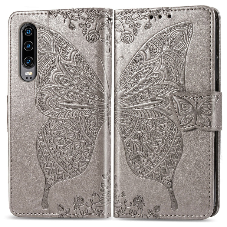 ผีเสื้อรักดอกไม้ลายนูนซองหนังพลิกแนวนอนสำหรับ Huawei P30 พร้อมตัวยึดและช่องเสียบการ์ดและกระเป๋าสตางค์และเชือกเส้นเล็ก, For Huawei P30