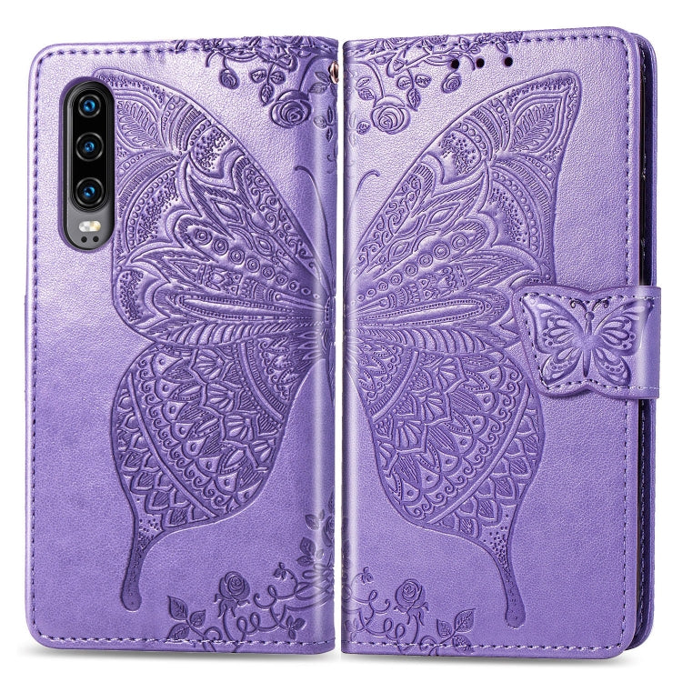 ผีเสื้อรักดอกไม้ลายนูนซองหนังพลิกแนวนอนสำหรับ Huawei P30 พร้อมตัวยึดและช่องเสียบการ์ดและกระเป๋าสตางค์และเชือกเส้นเล็ก, For Huawei P30