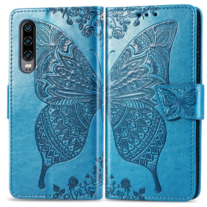 ผีเสื้อรักดอกไม้ลายนูนซองหนังพลิกแนวนอนสำหรับ Huawei P30 พร้อมตัวยึดและช่องเสียบการ์ดและกระเป๋าสตางค์และเชือกเส้นเล็ก, For Huawei P30