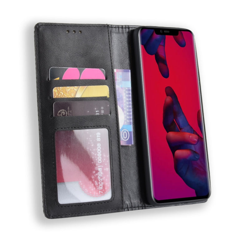 Magnetic Buckle Retro Texture ซองหนังพลิกแนวนอนสำหรับ Huawei Mate 20 Pro พร้อมตัวยึดและช่องเสียบการ์ดและกระเป๋าสตางค์, For Huawei Mate 20 Pro