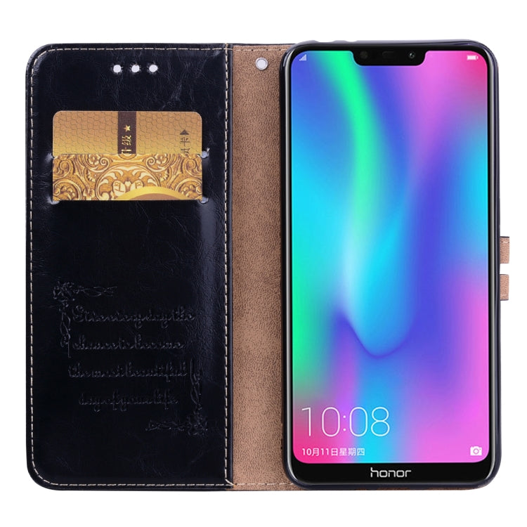 ซองหนังพลิกแนวนอนเนื้อน้ำมันขี้ผึ้งสไตล์ธุรกิจสำหรับ Huawei Honor 8C พร้อมตัวยึดและช่องเสียบการ์ดและกระเป๋าสตางค์, For Huawei Honor 8C
