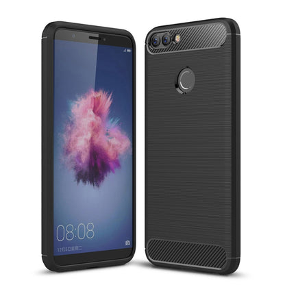 สำหรับ Huawei P smart / Enjoy 7S Brushed Texture คาร์บอนไฟเบอร์กันกระแทกเคสหลัง TPU ป้องกัน, For Huawei P smart / Enjoy 7S