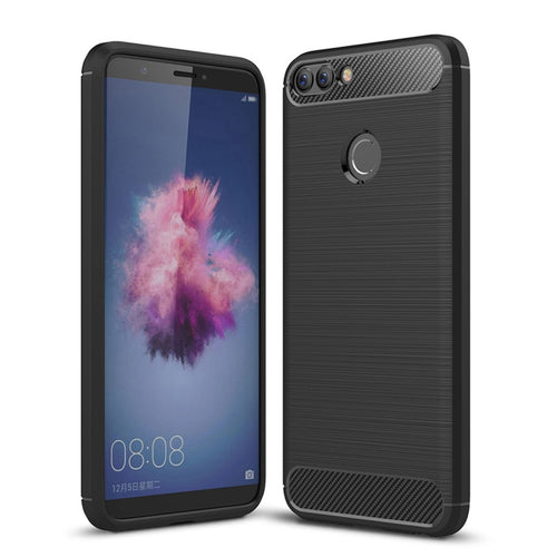 สำหรับ Huawei P smart / Enjoy 7S Brushed Texture คาร์บอนไฟเบอร์กันกระแทกเคสหลัง TPU ป้องกัน, For Huawei P smart / Enjoy 7S
