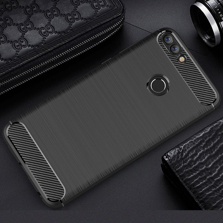 สำหรับ Huawei P smart / Enjoy 7S Brushed Texture คาร์บอนไฟเบอร์กันกระแทกเคสหลัง TPU ป้องกัน, For Huawei P smart / Enjoy 7S