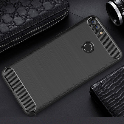 สำหรับ Huawei P smart / Enjoy 7S Brushed Texture คาร์บอนไฟเบอร์กันกระแทกเคสหลัง TPU ป้องกัน, For Huawei P smart / Enjoy 7S