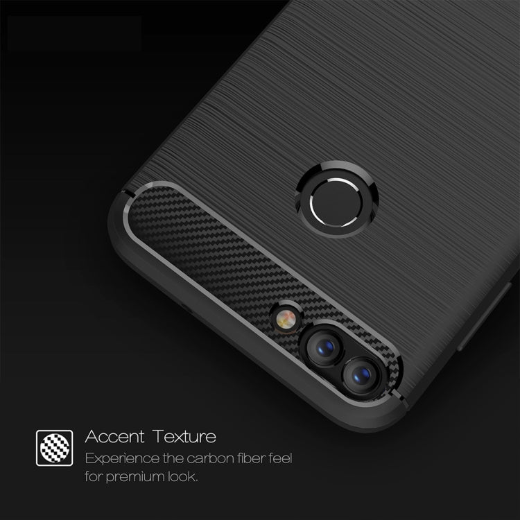 สำหรับ Huawei P smart / Enjoy 7S Brushed Texture คาร์บอนไฟเบอร์กันกระแทกเคสหลัง TPU ป้องกัน, For Huawei P smart / Enjoy 7S