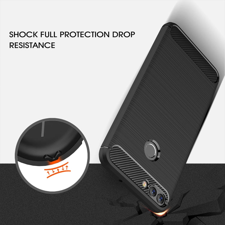 สำหรับ Huawei P smart / Enjoy 7S Brushed Texture คาร์บอนไฟเบอร์กันกระแทกเคสหลัง TPU ป้องกัน, For Huawei P smart / Enjoy 7S
