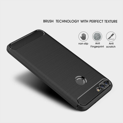 สำหรับ Huawei P smart / Enjoy 7S Brushed Texture คาร์บอนไฟเบอร์กันกระแทกเคสหลัง TPU ป้องกัน, For Huawei P smart / Enjoy 7S