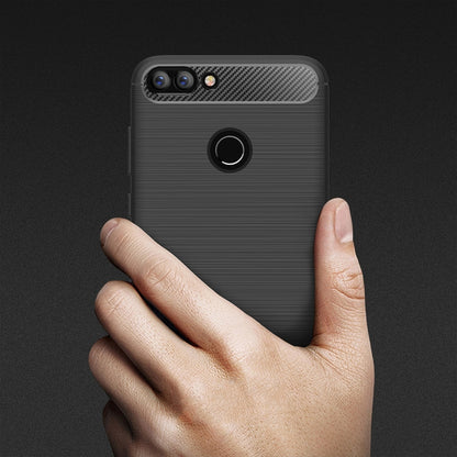 สำหรับ Huawei P smart / Enjoy 7S Brushed Texture คาร์บอนไฟเบอร์กันกระแทกเคสหลัง TPU ป้องกัน, For Huawei P smart / Enjoy 7S