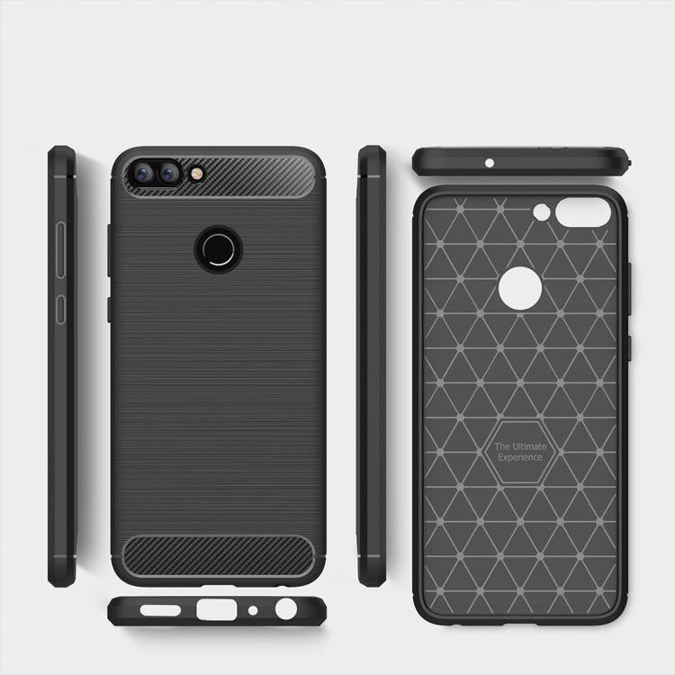 สำหรับ Huawei P smart / Enjoy 7S Brushed Texture คาร์บอนไฟเบอร์กันกระแทกเคสหลัง TPU ป้องกัน, For Huawei P smart / Enjoy 7S