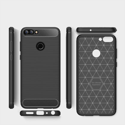 สำหรับ Huawei P smart / Enjoy 7S Brushed Texture คาร์บอนไฟเบอร์กันกระแทกเคสหลัง TPU ป้องกัน, For Huawei P smart / Enjoy 7S