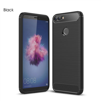 สำหรับ Huawei P smart / Enjoy 7S Brushed Texture คาร์บอนไฟเบอร์กันกระแทกเคสหลัง TPU ป้องกัน, For Huawei P smart / Enjoy 7S