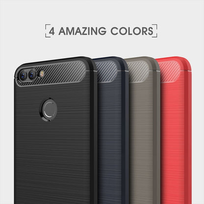 สำหรับ Huawei P smart / Enjoy 7S Brushed Texture คาร์บอนไฟเบอร์กันกระแทกเคสหลัง TPU ป้องกัน, For Huawei P smart / Enjoy 7S