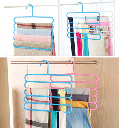 10 ชิ้นมัลติฟังก์ชั่น 5 ชั้นกางเกงผ้าพันคอผ้าไหมผูกไม้แขวนเสื้อพลาสติก, 5 Layers Pants Hangers