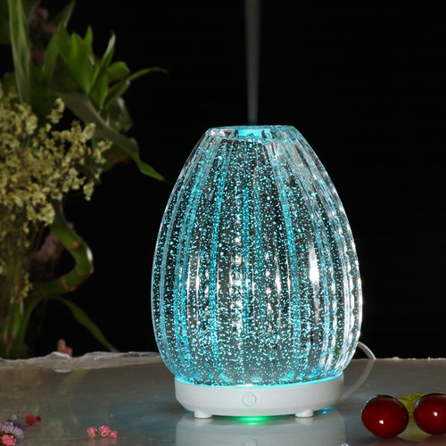 100ml Creative แจกันรูปร่างเครื่องอโรมา 3D Glass Humidifier เครื่องพ่นแอลกอฮอล์อัตโนมัติพร้อมหลอดไฟ LED สีสันสดใส, 3D Glass Humidifier